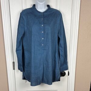 NIC+ZOE Women's Blue Long Sleeve Pockets Button-Down Tunic Top Size M NWT